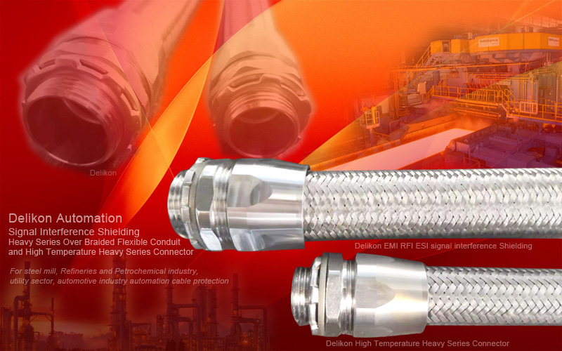 Delikon Heavy Series Over Braided Flexible Conduit and Heavy Series Connector protect Mill motors cables and wires for slabbing, and blooming mill, Cold Rolling mill VFD motor cable, the shielding provides excellent protection against signal interference caused by voltage fluctuations and current spikes.