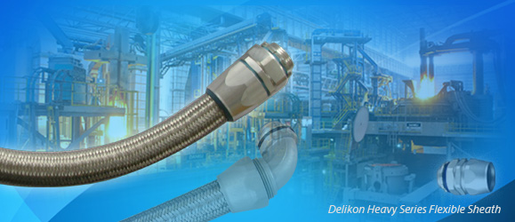 Delikon Heavy Series Flexible Sheath Over Braided Flexible Conduit and Fittings for steel mill power and data cable protection.Delikon EMI Shielding Heavy Series Over Braided Flexible Conduit and Heavy Series Conduit Connector protect Continuous Casting Machine electrical power and automation cables. Delikon heavy series over braided flexible conduit system is typically used for Vertical casters and Curved casters control cables, motor cables and sensor cables protection.