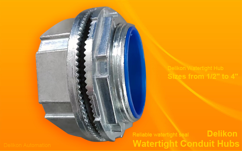 Delikon DMR series Watertight Conduit Hubs Connects Rigid metal conduit or IMC to a threadless opening in electrical enclosures, and Delikon Watertight Conduit Hubs may be used in either wet or dry applications.
