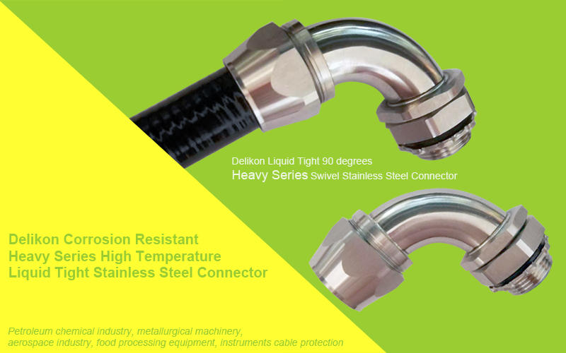 Delikon High Temperature Heavy Series Liquid Tight Stainless Steel Connector. Providing good strength and good resistance to corrosion and oxidation at elevated temperatures, Delikon Heavy Series Stainless Steel Connector is widely used in petroleum chemical industry, offshore oil, gas industry, offshore wind industry, metallurgical machinery, aerospace industry, food processing equipment, instruments, household appliances and hardware manufacturing industries